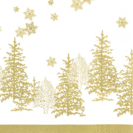 Cocktail Paper Napkins 25cm, Gold Trees & Snowflakes